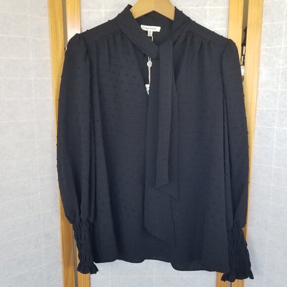 NEW Max Studio Black Neck P Bow Blouse Bishop Sleeves Size M $98 Retail - Picture 1 of 14